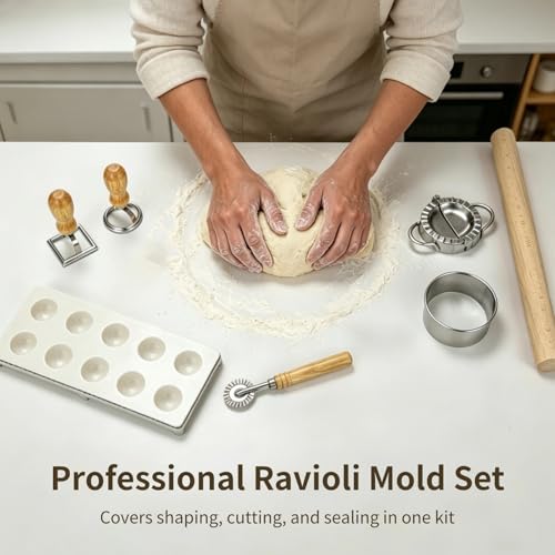 7 PCS Ravioli Maker Set with Pasta Cutter, Stamps and Dumpling Press