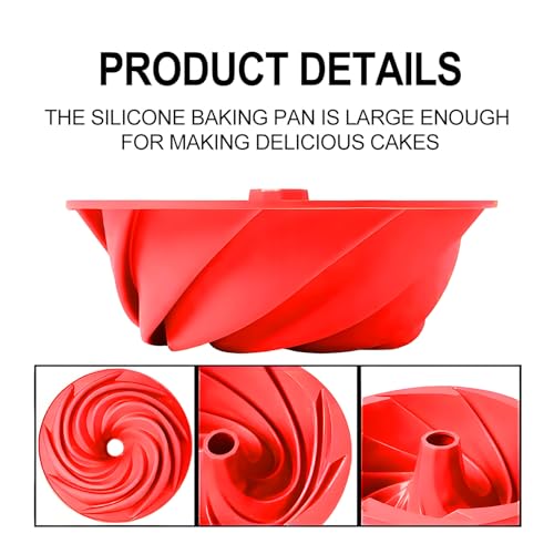 saphe Silicone cake pan, Bakeware Non Stick 10 inch round Cake Pan for making Cake, Jello, Gelatin, Bread, Brownie, Silicone fluted Cake mold - size: 10inch
