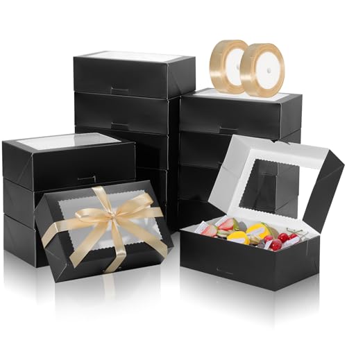 COTOPHER 30Pcs Cookie Boxes with Ribbons, 9x6x3 Inch Black Bakery Boxes - color: Black