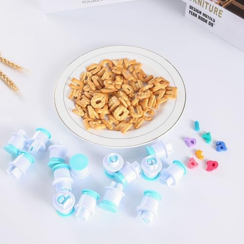 Alphabet Number Fondant Cutters,Fondant Letter Stamps For Cake Decorating,Cookie Cutters Set for Biscuit Cheese Baking Fruit Veggie Clay Cutters For Kids (Lowercase & Number Cutters)