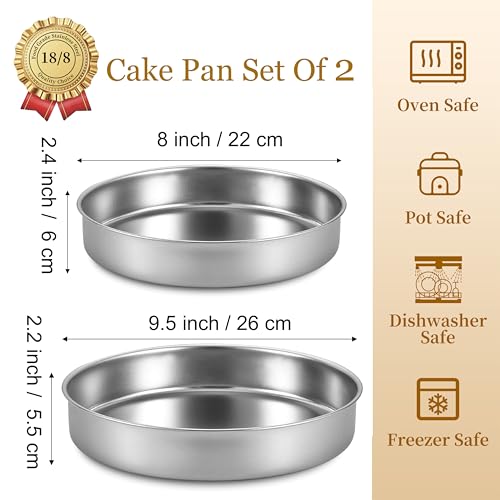 Inqibee 8-9.5 Inch Round Cake Pan Set, Stainless Steel Textured Bottom - size: 8-9.5 Inch