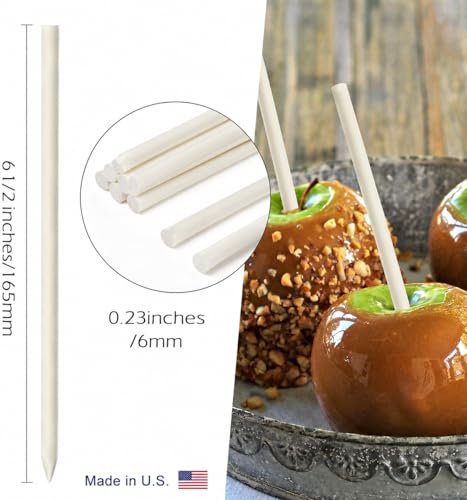 40pcs 6.5 in (165mm) x 6mm White Pointed Paper Sticks For Cake Pops, Caramel Apples or Candy Apple - Heavy Duty