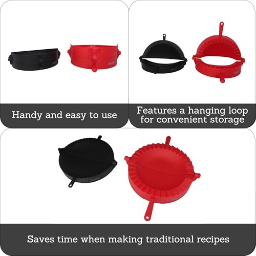 IMUSA 2 Piece Jumbo & XL Empanada Press Set, Black & Red