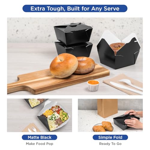 Karat Paper to Go Boxes [48 oz - 300 ct] Leak-Resistant, Microwavable, Heavy-Duty Take Out Boxes | Grease Resistant & Stackable, Black - color: Black, size: 48