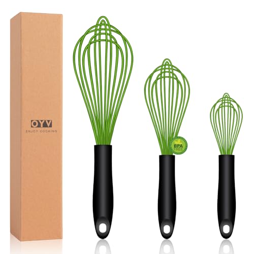OYV Green Silicone Whisk Set of 3, 8/10/12 Inch, Dishwasher Safe - color: Premium(Green Pack)