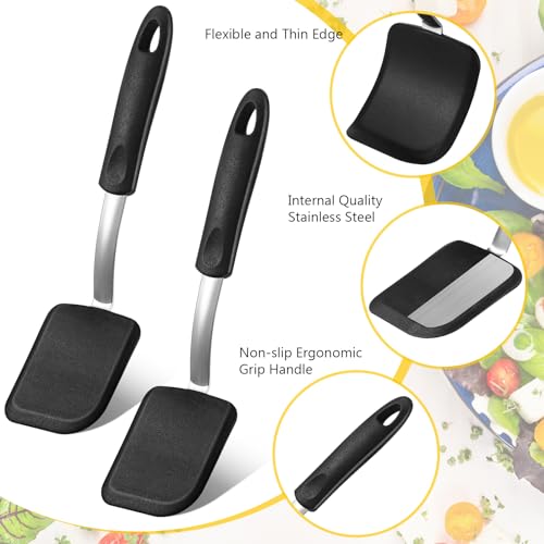 2Pcs Mini Silicone Cookie Brownie Spatula, Solid Flat, Black - color: Black, style: Solid Flat