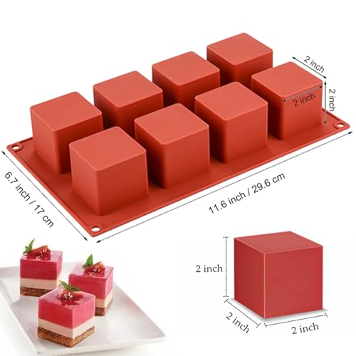 JOERSH Cube Cake Silicone Mold, 2" x 2" x 2", 8-Cavity - color: 1 Pc: 8 Cups, 2x2x2 Inch