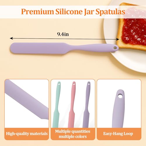 3 Pack Silicone Jar Spatula Small Silicone Spatulas Mini Jar Scraper for Peanut Butter, Mayo, Jams Flexible Kitchen & Baking Tools(Color B) - color: Green, Pink, Purple