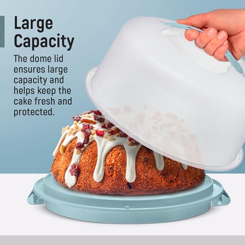 Tribello Extra Large Cake Storage Container, Cake Carrier With Handle Holds Cake 12 X 12 X 5 (Blue) - color: Blue