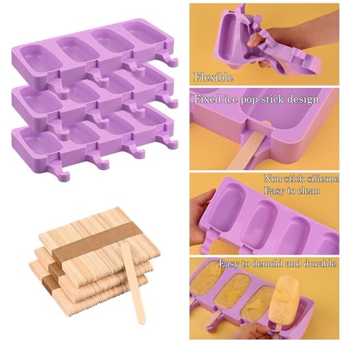 Sakolla Large Oval Silicone Popsicle Molds, 4 Cavities, Set of 3 - size: 3 Pcs Large - Purple