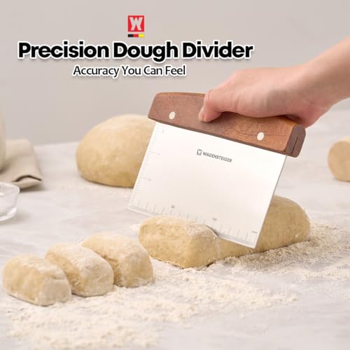 Stainless Steel Dough Scraper with Wooden Handle | Bench Scraper for Bread & Pizza Dough, Pastry Cutter, Chopper | Heavy-Duty Baking Tool for Kitchen Prep, Griddle Cleaning & Pastry Making
