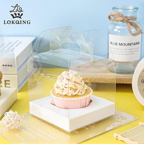 12 Pack Clear Plastic Individual Cupcake Containers with Handles