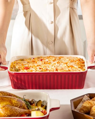 MALACASA 4.4 QT Ceramic Casserole Dishes for Oven, 9x13 Baking Dishes, Red - color: Red