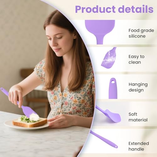 Rubber Spatula Food Grade, Silicone Heat Resistant Spatulas for Cooking - color: Purple, size: 3 Pack