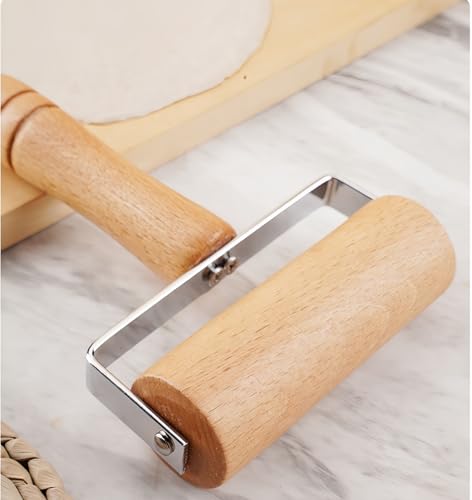Stainless Steel & Beechwood Rolling Pin with Adjustable Thickness - Ergonomic Dumpling/Pasta Maker、Pizza, Kitchen Tool for Home Chefs, Dishwasher Safe & Rustproof Design (T) - size: T