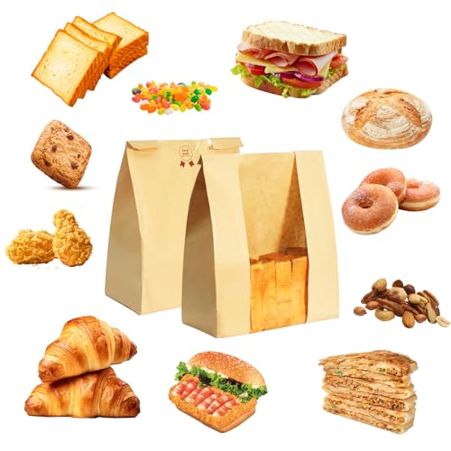 WIKDAY Bread Bags for Homemade Bread 50PCS Sourdough Bakery Bag with Window - size: Large Size (8.3" x 3.5" x 13.7") with Stickers A
