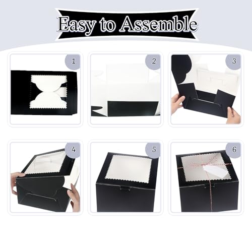 20Pcs Mini Cake Boxes with Window, 6x6x5 Inches Black Bakery Boxes - color: Black, size: 6x6x5 Inch
