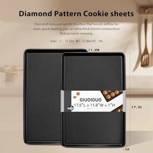 GIUOIDUO 2-Pack Commercial & Home Baking Sheet Pans - Heavy Duty Nonstick Carbon Steel Cookie Trays, Warp-Resistant Oven Pans for Baking, Roasting & Sheet Pan Meals (17.5x11.8 Inch) - size: Black (17.5X11.8) 2 pieces