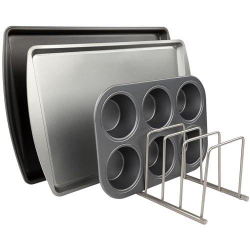 FitWell Kitchen Bakeware Organizer,Plate Racks,Rack for Plastic Lids,Cutting Boards,Cookie Sheets,Pots & Pans Holder,Compact Kitchen Storage,Cabinet Organizer - color: Satin Nickel