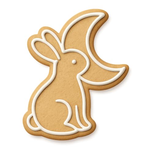 Bunny and Moon Gazing Cookie Cutter & Stamp - 4x3" Creative Baking Set