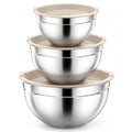 P&P CHEF Stainless Steel Mixing Bowls with Airtight Lids, Khaki - color: Khaki, style: Airtight Lids