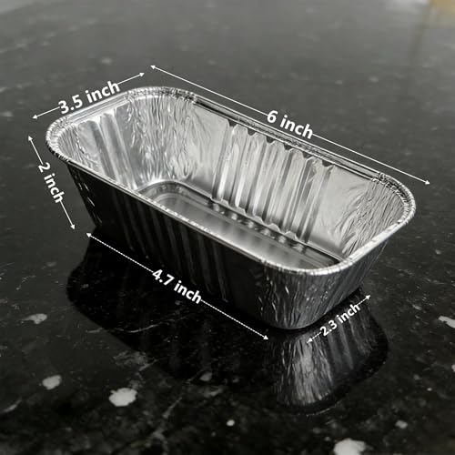 100 Pack 1Lb Mini Aluminum Foil Loaf Pans – 6" x 3.5" x 2" Disposable Small Bread Tins Oven Safe for Baking, Meatloaf, Cake, Holiday Treats, Food Storage & Takeout - size: 6" x 3.5"