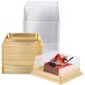 Hewnda 50 Pack Gold Cake Pans, Clear plastic mini cake box