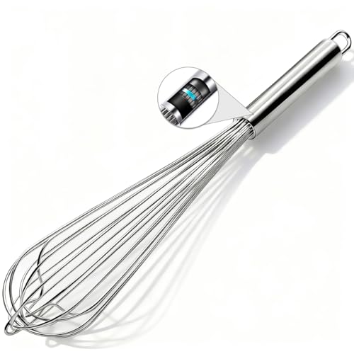 18/8 Stainless Steel Large Whisk, 15.5 inch Heavy Duty Long Whisk Suitable for Deep Pots or Big Bowl, Mixing, Beating, Blending - size: 15.5 INCH