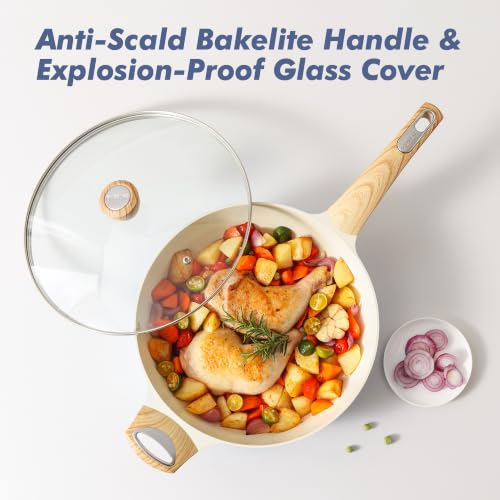 SENSARTE Ceramic Nonstick Frying Pan Skillet with Lid, 13.3 Inch Large Deep Frying Pan, 6 QT Saute Pan, Induction Pan, Healthy Non Toxic Cooking Pan with Helper Handle, PFOA PFAS PTFE Free - color: Blue, size: 6QT / 13.3IN