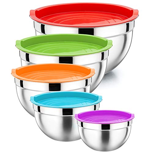 P&P CHEF Metal Mixing Bowls with Lids Set, Airtight Lids & Multicolor - color: Multicolor, style: Airtight Lids