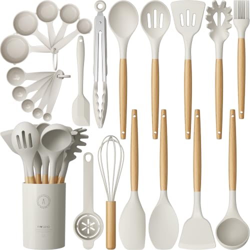 Silicone Kitchen Utensils Set, Heat-Resistant Cooking Utensils, BPA-Free - color: Khaki
