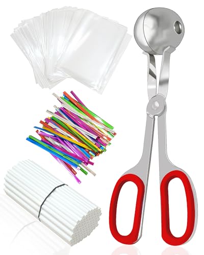 Cake Pop Mold Set, Including 100 Plastic 6-inch Sticks, 100 Treat Bags, 100Pcs Color Ties, Meat Baller for Cake Pops, Scooper Ball Maker for Lollipop, Candies, Chocolates and Cookies (Red) - color: Red