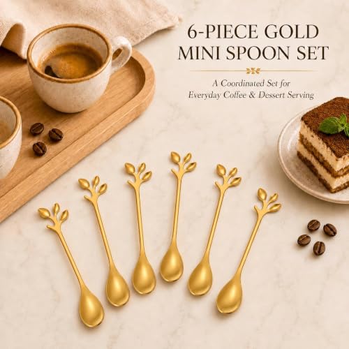 6-Piece Gold Coffee Spoons, 4.72-Inch Mini Espresso Spoons
