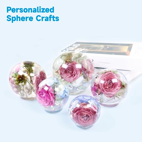Sphere Resin Molds, 2 Pcs One-Piece 3D Silicone Globe Molds, Sphere Resin Casting Moulds, Large Ball Shape Epoxy Resin Molds for DIY Sphere Crafts, Flower Keepsakes, Home Decor