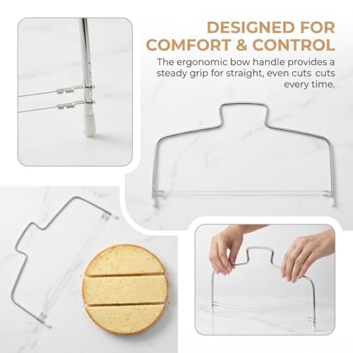 Limen 2Pcs Cake Leveler Adjustable - Stainless Steel Bow-Shaped Double Wire Cake Cutter,Silver Layering Slicing Tool for Bread and Toast,32 x 16 cm