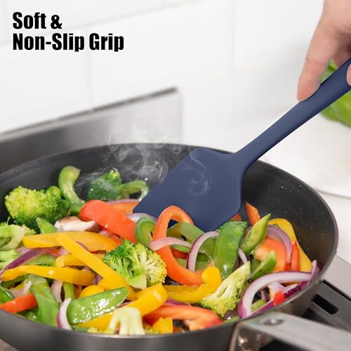 Doosu 600°F Heat Resistant Silicone Large Spatula, 11.4in, Navy Blue - color: Navy Blue, size: 11.4in (Flat Spatula)