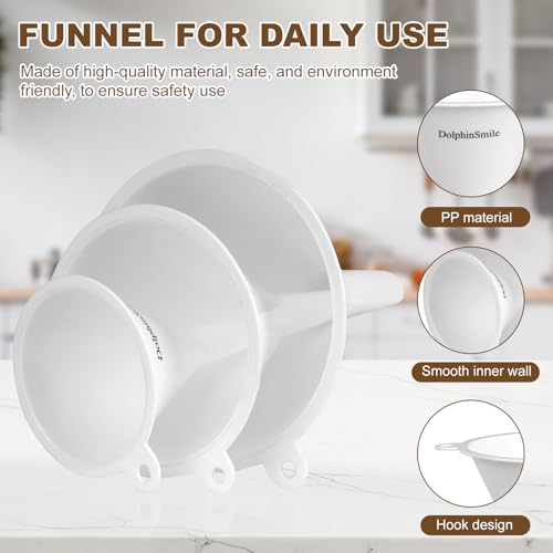 DolphinSmile Funnels for Kitchen Use Filling Bottles 3 Pcs Plastic Funnel - color: White