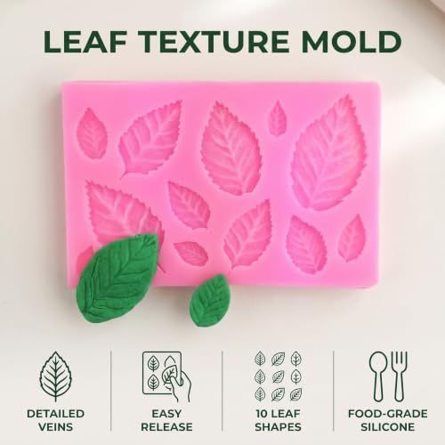 3D Small Leaf Molds Silicone for Sugar Paste, Chocolate, Fondant, Butter, Resin, Polymer Clay, Wax, Soap, Crafting Projects and Cake Decoration Decorating, 3Pcs
