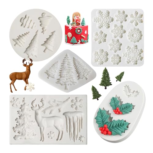Christmas Fondant Mold Holly Leaf Silicone Fondant Candy Molds Set of 5