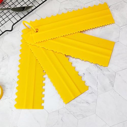 A Set of Cake Scraper 4pcs Plastic Double Sided Icing Smoother Frosting Comb Decorating Polisher Baking Diy Tool Accessories (Yellow) - color: Yellow