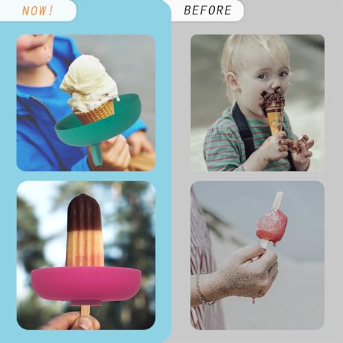 4PCS Popsicle Holders for Kids,2 IN 1 Reusable Silicone Ice Cream Holder,Catches Drips Before They Drop,Travel-Friendly for Summer Days and Party Present(Multicolour)