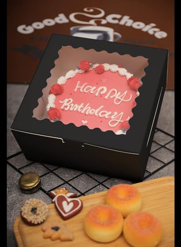 Bakepacker 36pcs 8"x8"x5" Black Cake Boxes with Window 18Sets - color: Black, size: 18Sets,8"x8"x5"