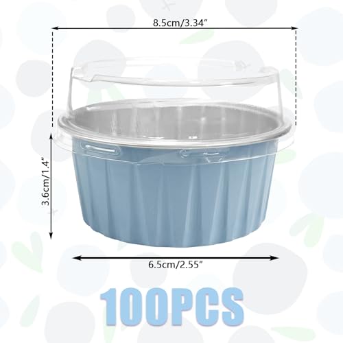 100Pcs Aluminum Cups with Lids,5oz Disposable Ramekin Baking Cups Muffin Liners Mini Pie Pans Foil Cupcake Containers for Christmas Party Wedding Party,Sky Blue - color: Sky Blue