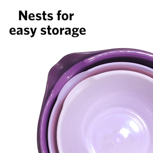 Glad Mixing Bowls with Pour Spout, Set of 4 - Nesting Plastic Bowls (1.2qt, 1.9qt, 2.8qt, and 3qt with Handle) - Non Slip Base, Dishwasher Safe Kitchen Cooking and Baking Supplies, Purple - color: 4pc Purple, size: 4 count