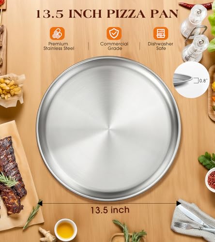 13½ Inch Stainless Steel Pizza Pan Set of 2, Pizza Pan for Oven, Steel Pizza Tray for Baking Cookie Pie Cake, Round Stainless Steel Pizza Plate Pizza Baking Sheet, Easy Clean & Dishwasher Safe - size: Set of 2（13.5 inch）