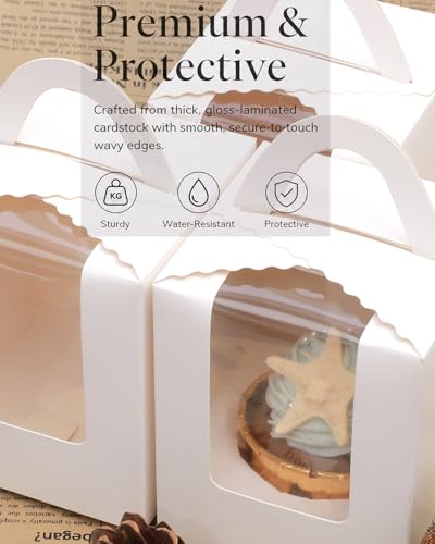 Bakepacker Auto-pop up Cupcake Boxes, White, 3.7 x 3.7 x 4.3 inch 25 Count - color: White, size: 3.7x3.7x4.3inch/25packs