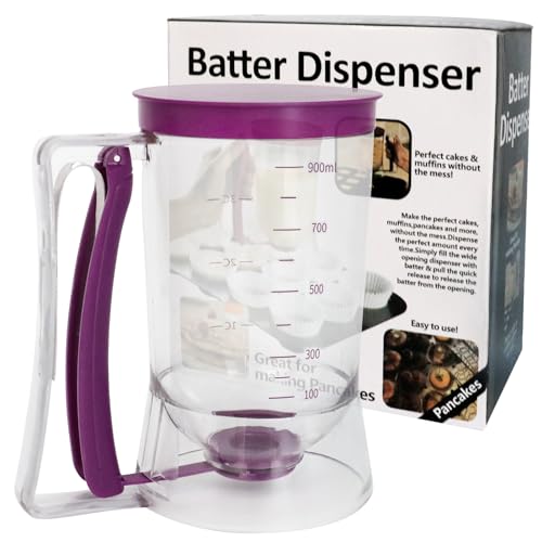 Pancake Batter Dispenser, Kitchen Must Have Tool for Perfect Pancakes, Cupcake, Waffle, Cake & Crepe, Batter Separator Maker with Measuring Label, Easy Pour Baking Supplies for Griddle (Purple) - color: Purple