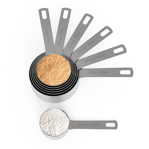 Chef Pomodoro Stainless Steel Measuring Cups, Stackable 7 Pcs Long Handle