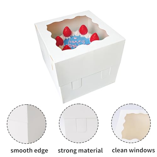Moretoes 10pcs 8"x8"x8" Cake Boxes with Window, White Bakery Dessert Boxes