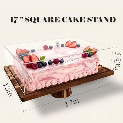 17" Acacia Wood Cake Stand with Lid, Rectangle Cake Stand,